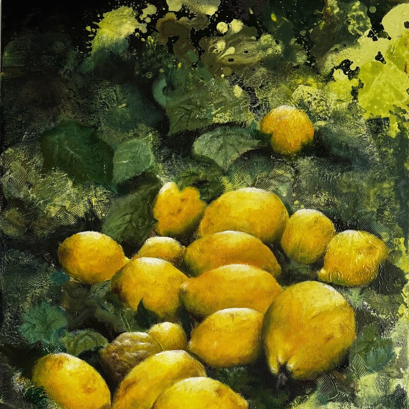 Limones,
Mixta sobre lienzo,
50x73 cm