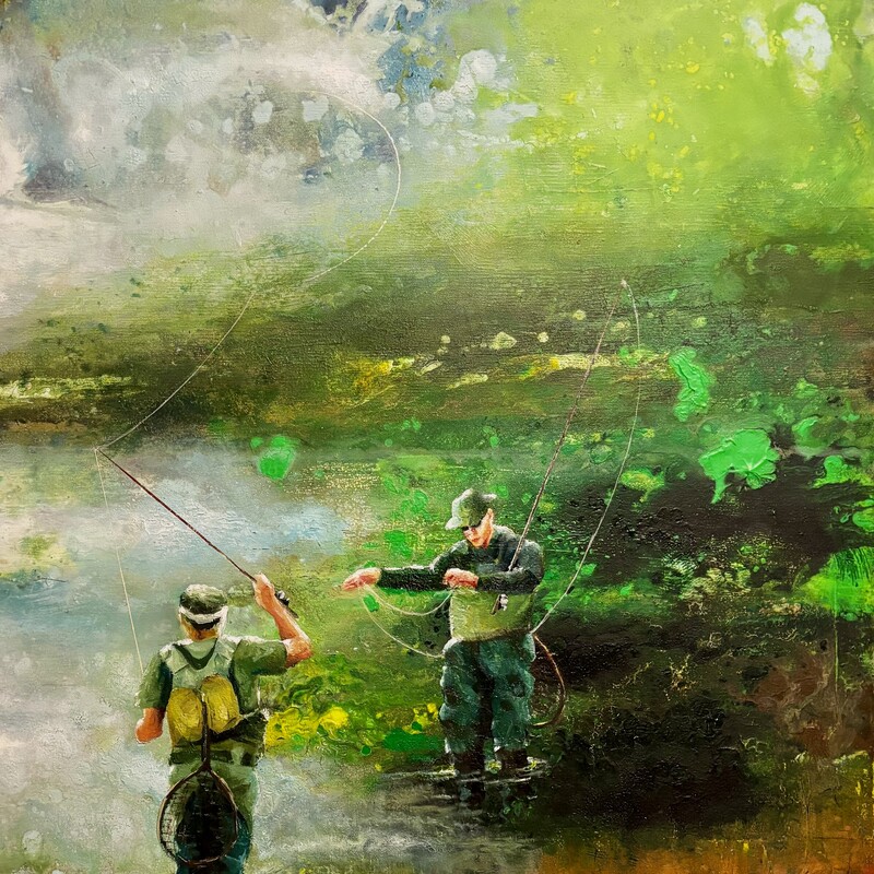 En el rio,  
Mixta sobre lienzo,
65x92 cm