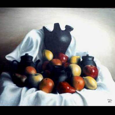 Bodegón con botijo negro,
Oleo sobre papel,
?