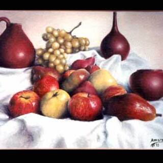 Bodegón con uvas,
tempera sobre papel,
32x23 cm