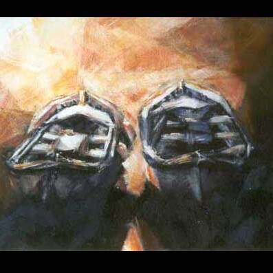 Lanchas en puesta de sol,
Acrílico sobre lienzo
?