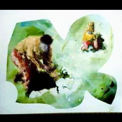 Con mi abuelo,
Acrílico sobre tabla,
?